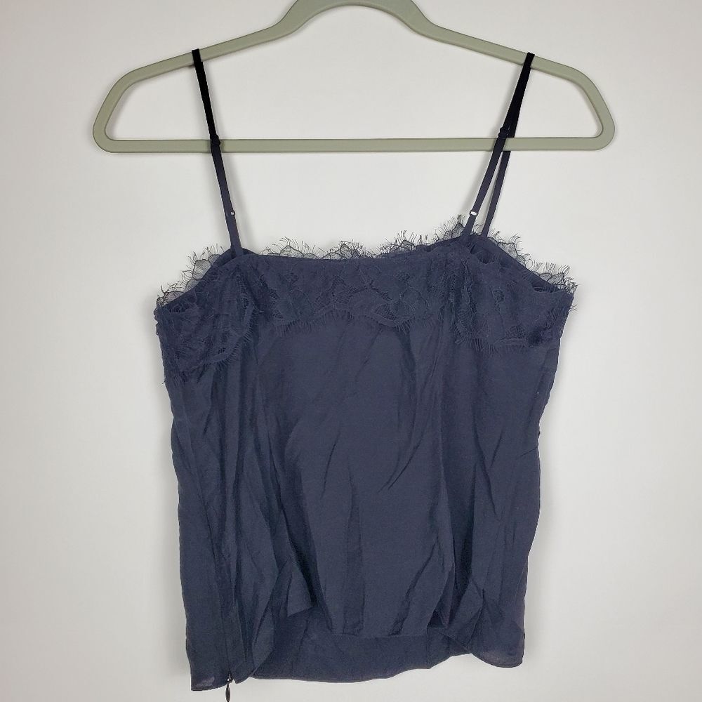 VINCE Lace Trim Cami Hammered Satin Twill Square Neck Camisole Eyelash Sexy NWT - Picture 7 of 7